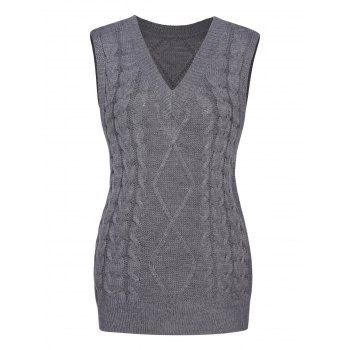 

Cable Knit Sweater Vest Plain Color V Neck Pullover Sweater Vest, Dark gray