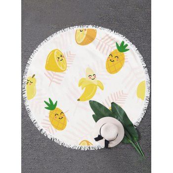 

Cute Banana Pineapple Pattern Fringe Round Beach Towel Trendy Beach Blanket Beach Cover-ups, Multicolor