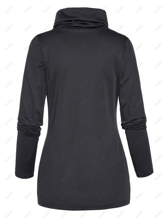 Haut Décontracté en Couleur Unie à Manches Longues à Col Bénitier à Volants - Noir XXL