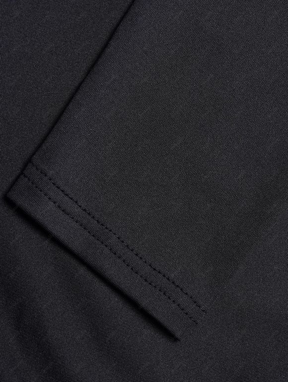 Haut Décontracté en Couleur Unie à Manches Longues à Col Bénitier à Volants - Noir XXL