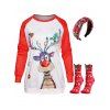 Ensemble de Sweat-shirt de Noël à Imprimé Animal Mignon à Carreaux à Manches Raglan et Chaussettes - multicolor M