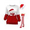 Snowman Print Two Tone Raglan Sleeve Sweatshirt And Faux Fur Hat Striped Print Bowknot Thigh High Socks Christmas Outfit - multicolor M