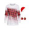 Snowflake Plaid Print Crew Neck Sweatshirt And Bell Earrings Faux Fur Hat Christmas Outfit - multicolor M