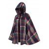 Plaid Print Hooded Cape Horn Button Cape Overcoat With Hood - multicolor S