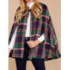 Plaid Print Hooded Cape Horn Button Cape Overcoat With Hood - multicolor S