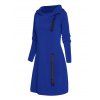 Mini Robe à Capuche Droite Embellie de Zip en Couleur Unie à Manches Longues - Bleu XL