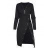 Haut Long Ceinturé Zippé Texturé à Manches Longues Faux Bouton Anneau en O - Noir 2XL