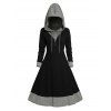 Robe à Capuche Tricotée Zippée Texturée Anneau en O à Manches Longues à Cordon en Blocs de Couleurs - Noir XL
