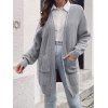 Textured Plain Color Cardigan Open Front Patch Design Pocket Full Sleeve Long Cardigan - GRAY L