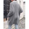 Textured Plain Color Cardigan Open Front Patch Design Pocket Full Sleeve Long Cardigan - GRAY L