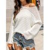 Textured Hollow Out Sweater Plain Color Sweater Round Neck Pullover Long Sleeve Sweater - WHITE XL
