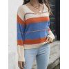 Pull Côtelé Rayé en Blocs de Couleurs à Goutte Epaule à Col V - multicolor M