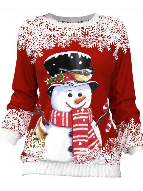 Christmas Cute Snowman Snowflake Print Sweatshirt Raglan Sleeve Xmas Sweatshirt