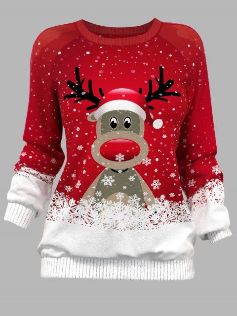 Christmas Sweatshirt Elk Snowflake Print Round Neck Long Sleeve Sweatshirt