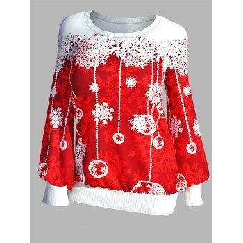 

Christmas Sweatshirt Snowflake Print Round Neck Long Sleeve Sweatshirt, Red