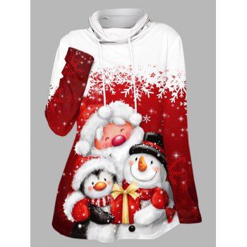 

Christmas Sweatshirt Santa Claus Snowman Snowflake Print Drawstring Long Sleeve Sweatshirt, Red