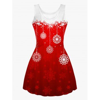 

Christmas Snowflake Print Cami Dress Sleeveless High Waist Mini Dress, Multicolor