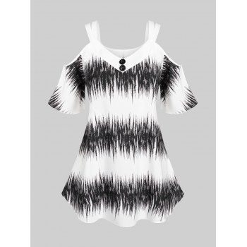 

Plus Size Printed Cold Shoulder Tee, White