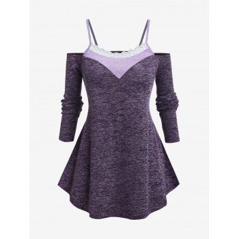 

Plus Size Space Dye Open Shoulder Long Sleeves Tee, Concord