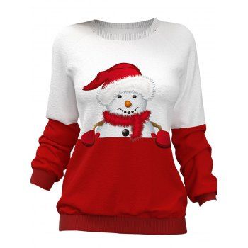 

Christmas Cute Snowman Print Sweatshirt Two Tone Raglan Sleeve Sweatshirt, Multicolor a