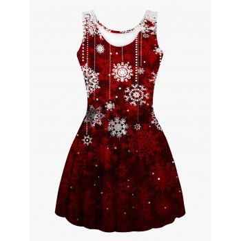 

Christmas Snowflake Allover Print Mini Dress Sleeveless High Waist Cami Dress, Multicolor