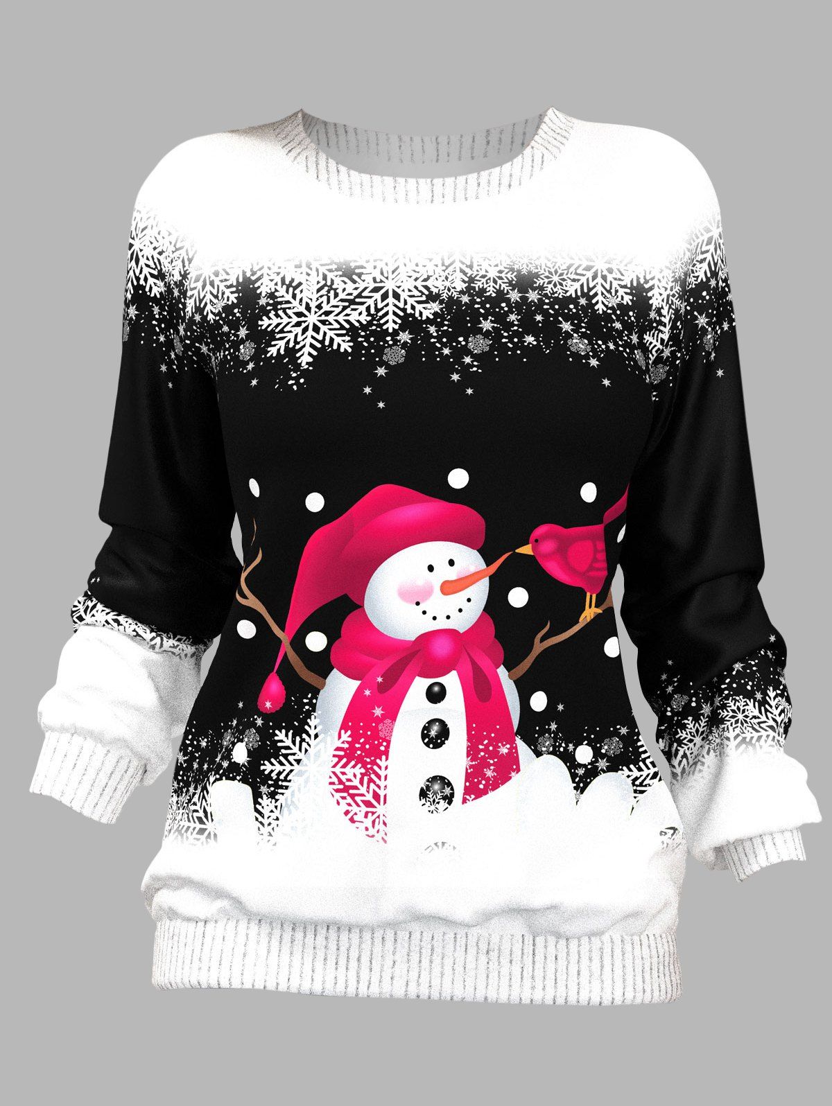 Sweat-shirt de Noël à Imprimé Bonhomme de Neige Mignon et Flocon de Neige à Manches Raglan - multicolor A L