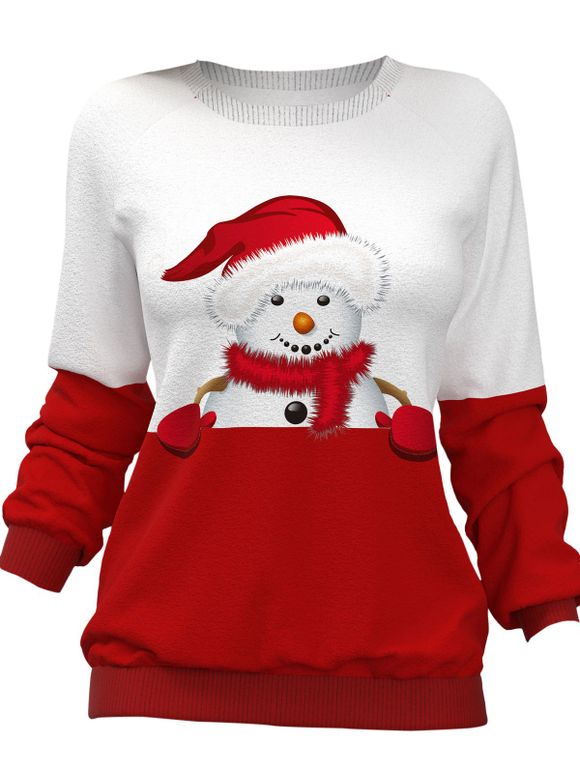 Sweat-shirt à Imprimé Bonhomme de Neige Noël Bicolore à Manches Raglan - multicolor A 3XL