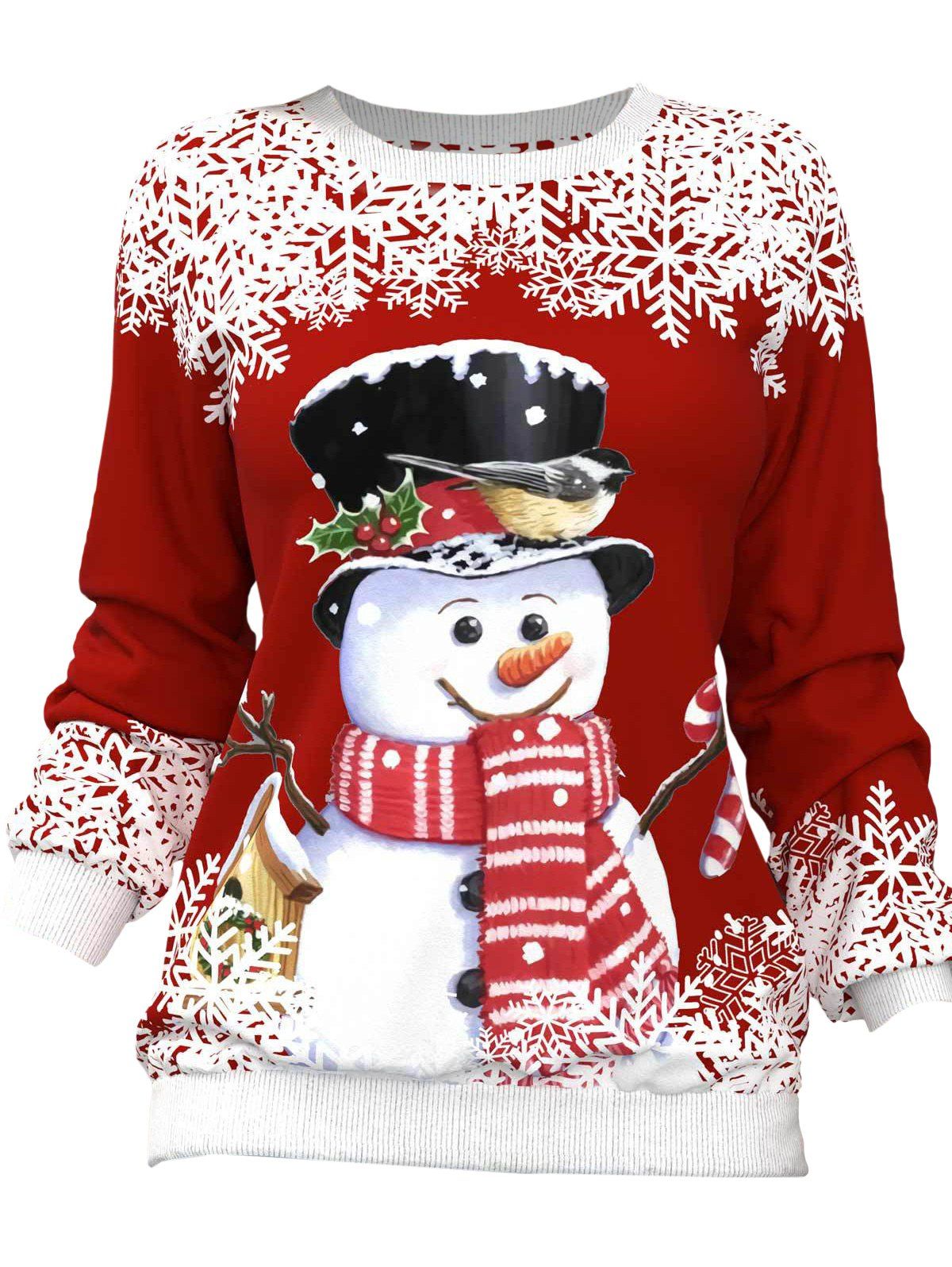 Sweat-shirt de Noël à Imprimé Bonhomme de Neige Mignon et Flocon de Neige à Manches Raglan - multicolor A 2XL
