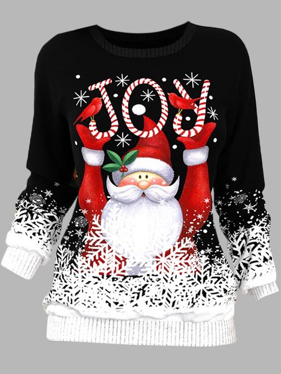 Sweat-shirt à Imprimé Père Noël et Flocon de Neige de Noël à Col Rond à Manches Longues - multicolor A S
