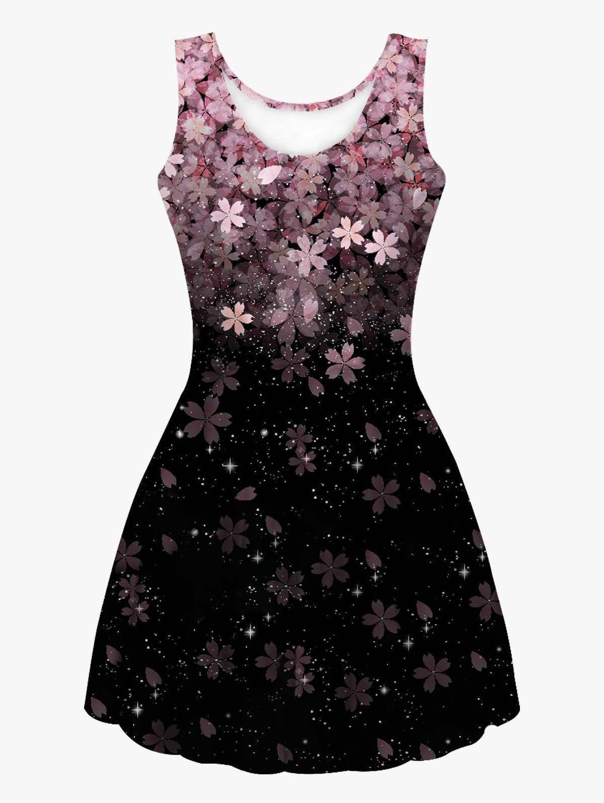 Mini Robe Ligne A à Imprimé Fleur Galaxie sans Manches à Taille Haute - multicolor 3XL