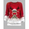 Sweat-shirt de Noël à Imprimé Flocon de Neige et Cerf à Manches Longues à Col Rond - Rouge 2XL