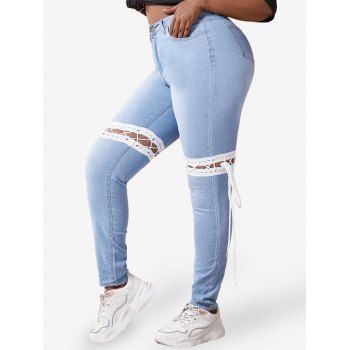 

Plus Size Lace-up Detachable Jeans, Light blue