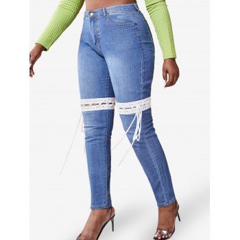 

Plus Size Lace-up Detachable Jeans, Blue