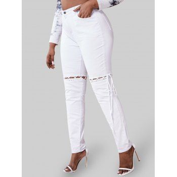 

Plus Size Lace-up Detachable Jeans, White