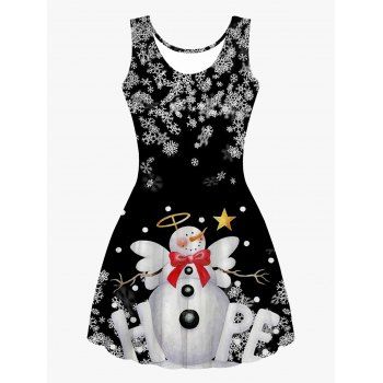 

Christmas Cute Snowman Snowflake Letter Print Cami Dress Sleeveless High Waist Mini Dress, Multicolor