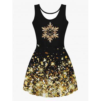 

Christmas Snowflake Glitter Foils Print Cami Dress Sleeveless Scoop Neck Mini Dress, Multicolor
