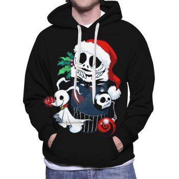 

Cute Skull Snowman With Xmas Cap Animal Print Hoodie Kangaroo Pocket Drawstring Casual Hoodie, Multicolor