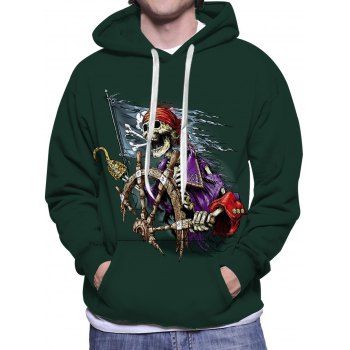 

Nautical Skeleton Pirate Graphic Hoodie Kangaroo Pocket Drawstring Casual Hoodie, Multicolor