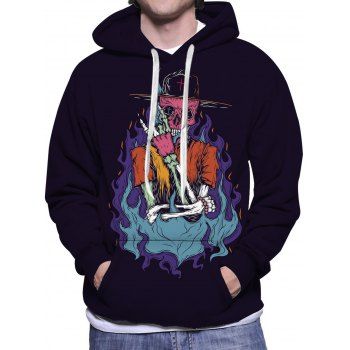 

Skeleton Fire Flame Print Hoodie Drawstring Kangaroo Pocket Casual Hoodie, Multicolor