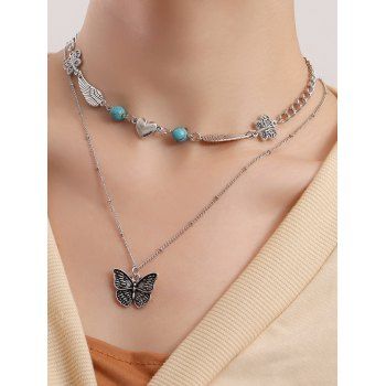 

Butterfly Heart Wing Layered Pendant Chain Necklace, Silver