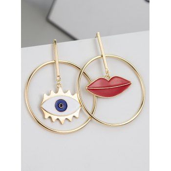 

1Pair Eye Lip Round Shape Metal Earrings, Golden