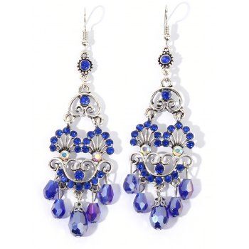 

1Pair Flower Shape Artificial Crystal Hook Drop Earrings, Deep blue