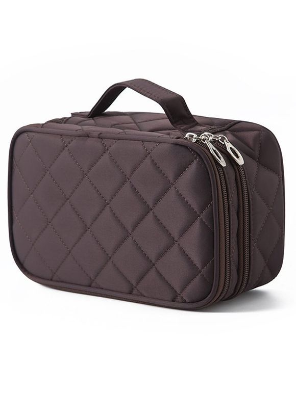 Sac de Rangement Imperméable de Maquillage Géométrique à Zip avec Miroir - Café profond 