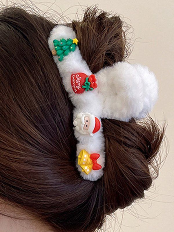Épingle à Cheveux Tendance en Fausse Fourrure Motif Adorable Patte de Noël - multicolor A 