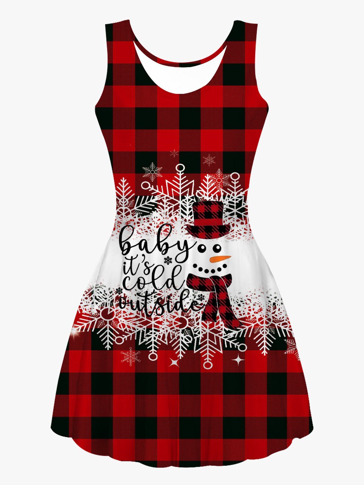 Mini Robe de Noël à Carreaux à Imprimé Bonhomme de Neige Lettre Graphique à Taille Haute sans Manches - multicolor 3XL