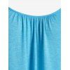 Plus Size Applique Panel Fringed Open Shoulder Tee - BLUE 5X
