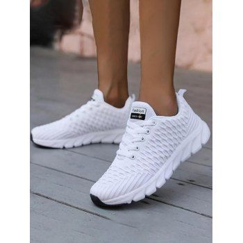 

Textured Sports Shoes Plain Color Lace Up Running Shoes, White