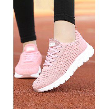 

Textured Sports Shoes Plain Color Lace Up Running Shoes, Light pink