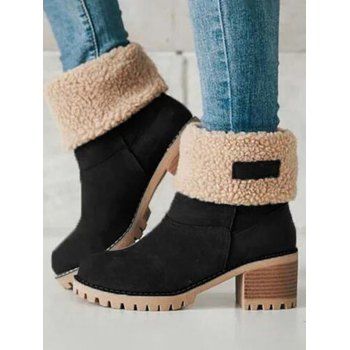 

Non-slip Teddy Liner Winter Warm Ankle Wedge Boots, Black