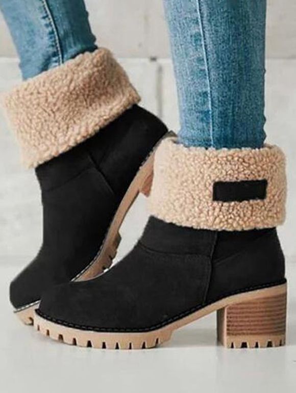 Non-slip Teddy Liner Winter Warm Ankle Wedge Boots - BLACK EU 39